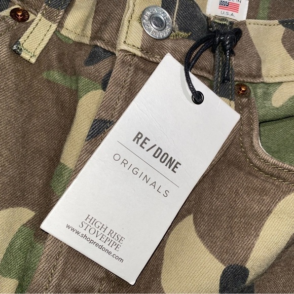 RE/DONE NWT HIGH RISE STOVE PIPE CAMO JEANS LUXURY DESIGNER UPCYCLE BRAND - Picture 8 of 14
